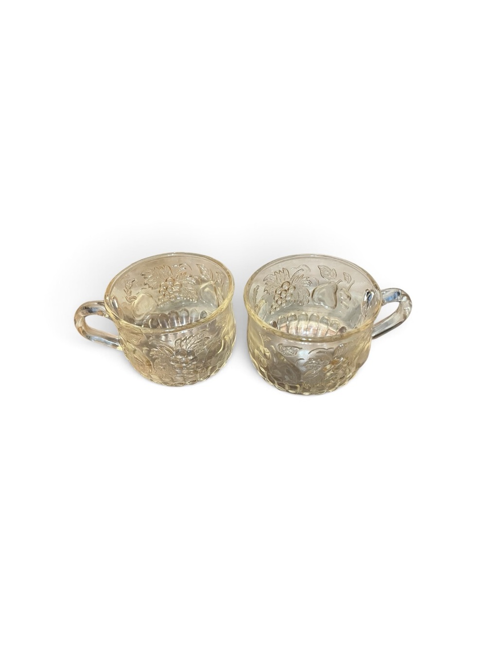 Jeannette Glass Set of 2 Amber Pressed Glass Mugs with Floral Relief